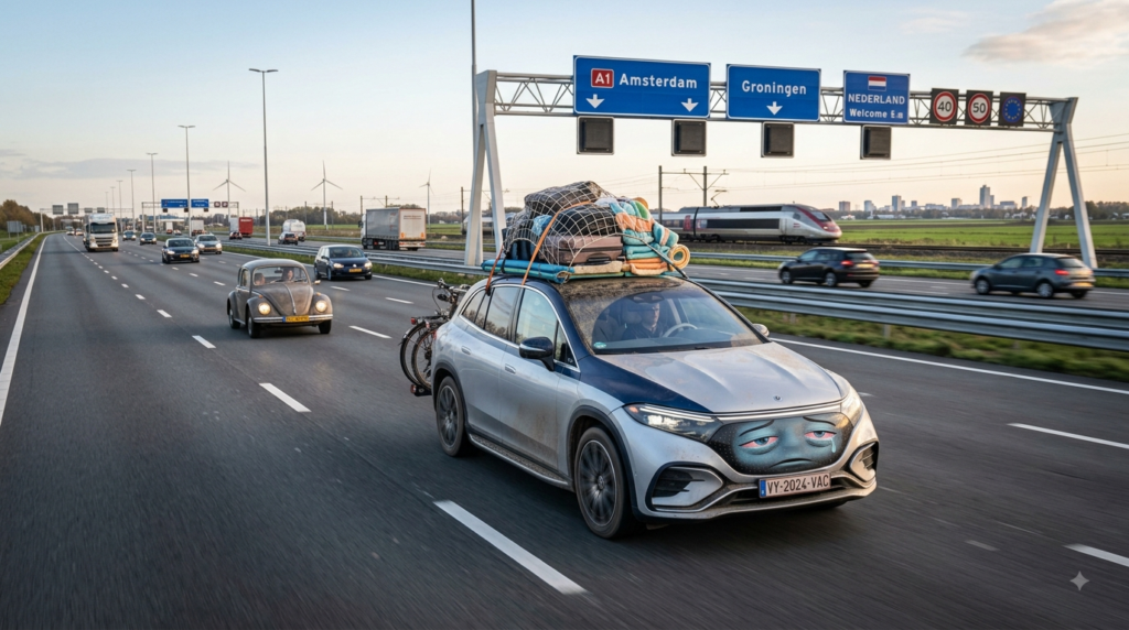 Autocheck na de zomer: auto met dakkoffer op de snelweg